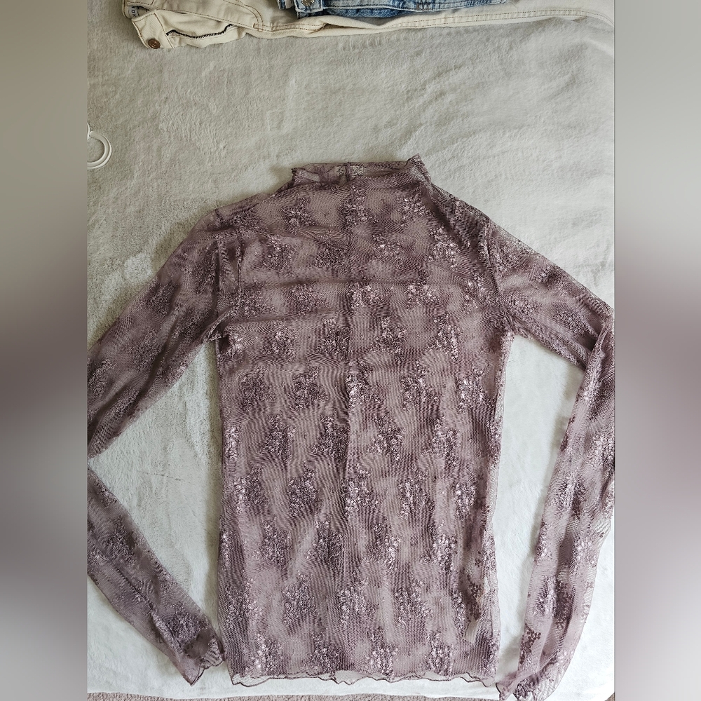 Free People Mauve Sheer Floral Lace Long Sleeve Top - Picture 2 of 5